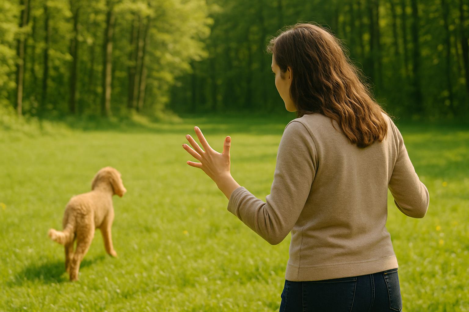 Mein Hund will mich ärgern. Frau ist wütend auf ihren Hund. Hund macht was er will