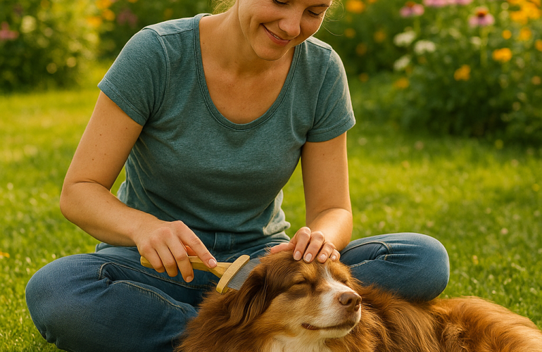 Fellpflege eine Hundes im Sommer Deckhaar Unterwolle