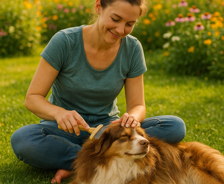Fellpflege eine Hundes im Sommer Deckhaar Unterwolle