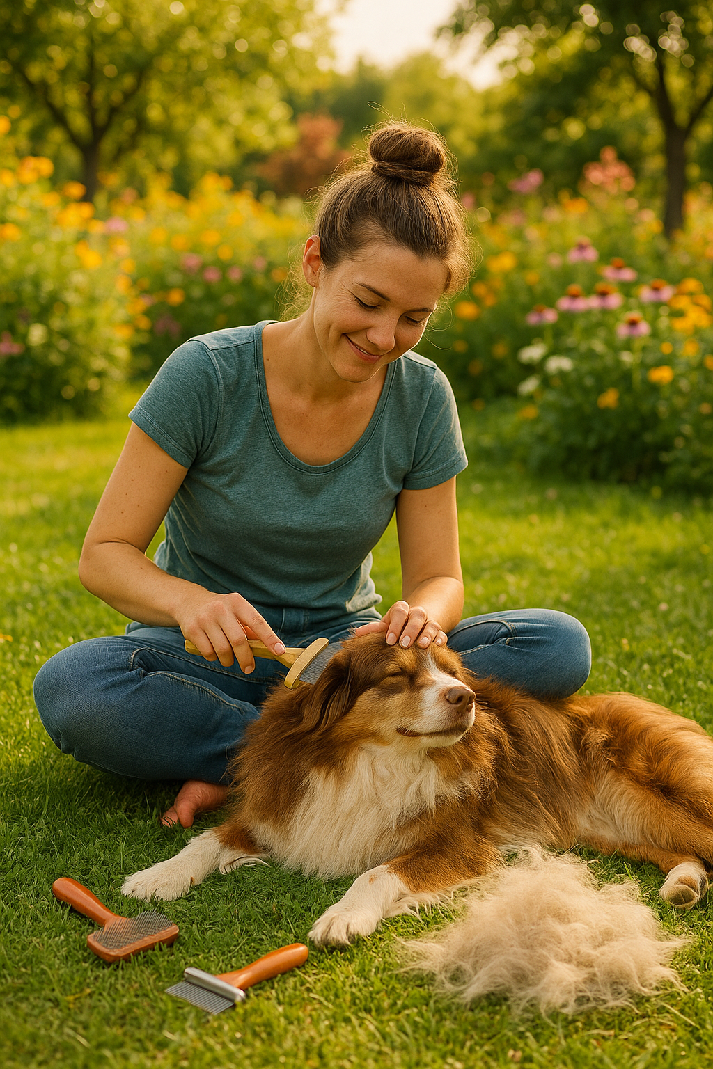 Fellpflege eine Hundes im Sommer Deckhaar Unterwolle
